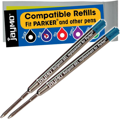 Jaymo Replacement for Parker 30525PP/30526PP and Bastion - Measures 3.875 in / 98 mm Long - G2 Gel Ballpoint Pen Refill - 2 Black + 2 Blue + Red + Purple