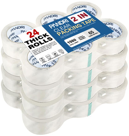 PANDRI Clear Packing Tape, 24 Rolls Heavy Duty Packaging Tape for Shipping Packaging Moving Sealing, 1.88 inches Wide, 65 Yards Per Roll, Total 1560 Yards