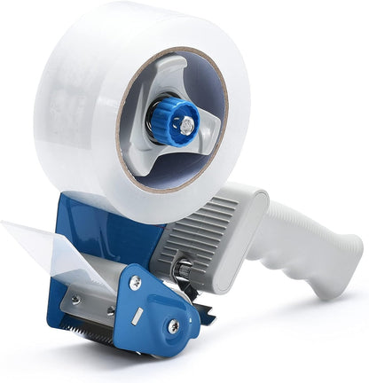 Pacific Mailer 2 Inch Tape Gun Dispenser with 2 Inch Carton Packing Tape, Lightweight Industrial Side Loading Tape Dispenser - Blue