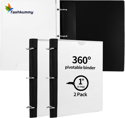 360 Degree Pivotable Binder, Upgraded 3 Ring Binder 1 inch 4 Pack, Flexible Binders 3 Ring, Foldable Three Ring Binders- Black, White, Blue, Red