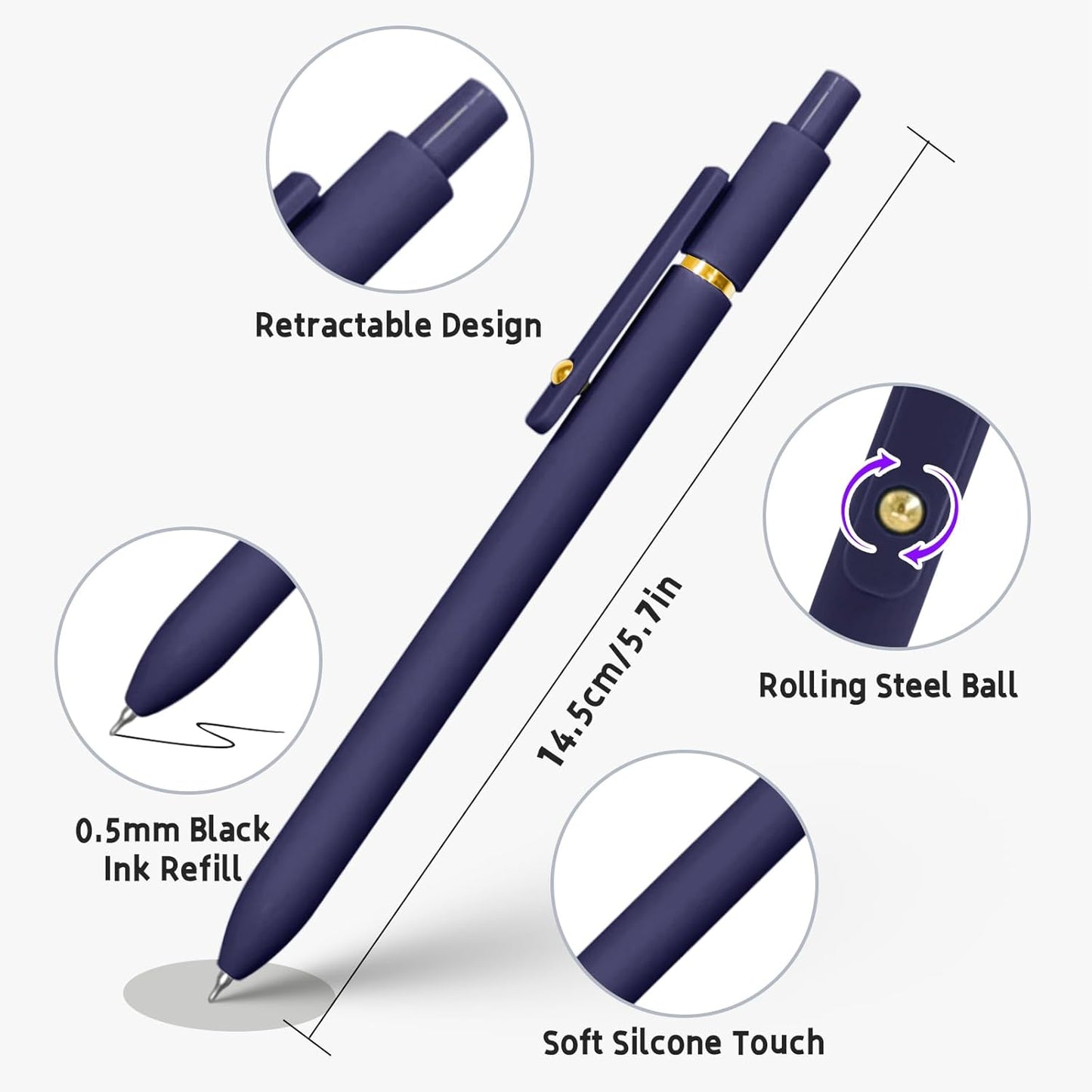 UIXJODO 6 Pcs Gel Pens 0.5mm Quick Dry Black Ink Pens Fine Point Smooth Writing Pens, Cute Office and School Supplies Gifts for Women Teacher Students (6 Pcs Ombre Gold)