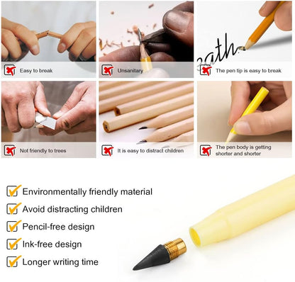 AUAUY 20PCS Inkless Pencil Replaceable Refill, Infinite Pencil Replaceable Graphite Nib, Graphite Nib Metal Inkless, Everlasting Pencils Replacement Head for Writing Drawing Office School Supplies