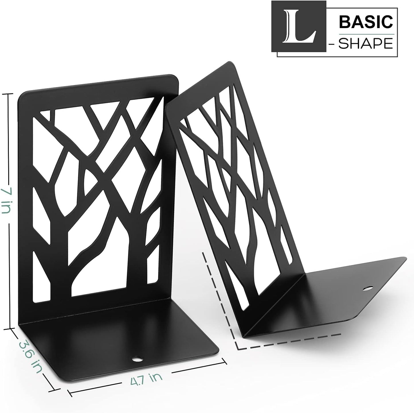 MaxGear Book Ends Tree Design Modern Bookends for Shelves, Non-Skid Book Holder, Heavy Duty Metal Book Storage for Books/CDs, Decorative Book Stopper for Home, 7 x 4.7 x 3.5”, Black,2 Pair/4 Pieces