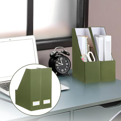 Gueevin Set of 6 Magazine File Holder Stylish Sturdy Cardboard File Boxes Desk Magazine Organizer Rack with Gold Label Holder to Organize Your Desk or Shelves for Home Classroom Office Library(Blue)