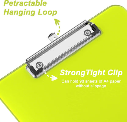 Rimilak Plastic Clipboards with Low Profile Metal Clip, Translucent Board, 12.5 x 9 In Letter Size, Office Supply, Back to School, Pink