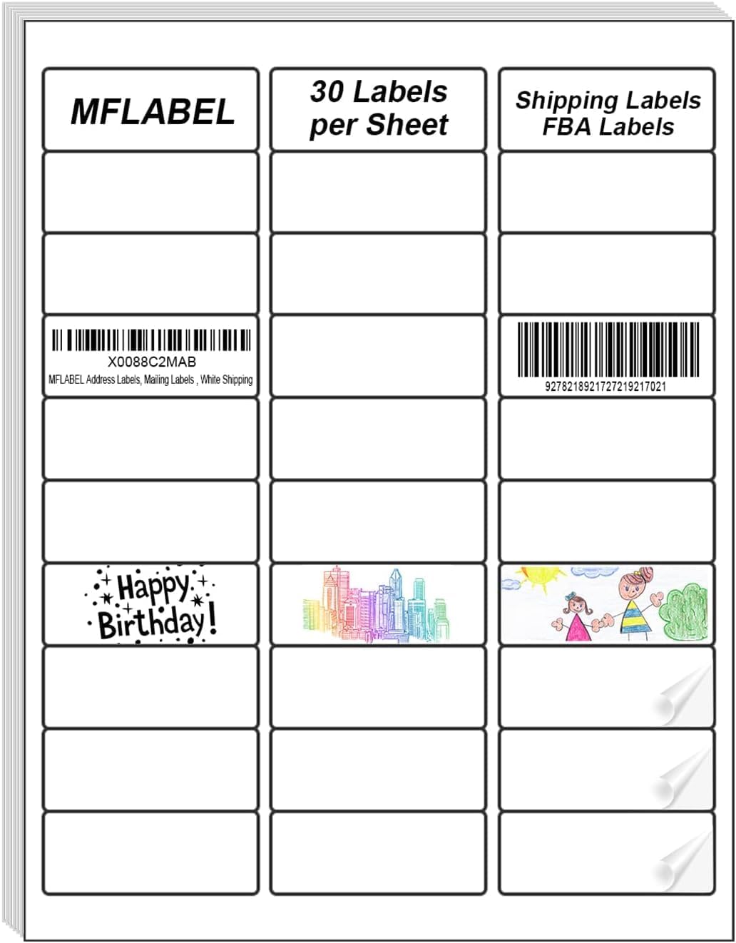 MFLABEL Half Sheet Shipping Labels - 200 Self Adhesive Sticker Sheets for Laser & Inkjet Printers, Waterproof & Smudge-Free, with 12 Free Fragile Labels for Packaging, Shipping and Crafting - Colors A