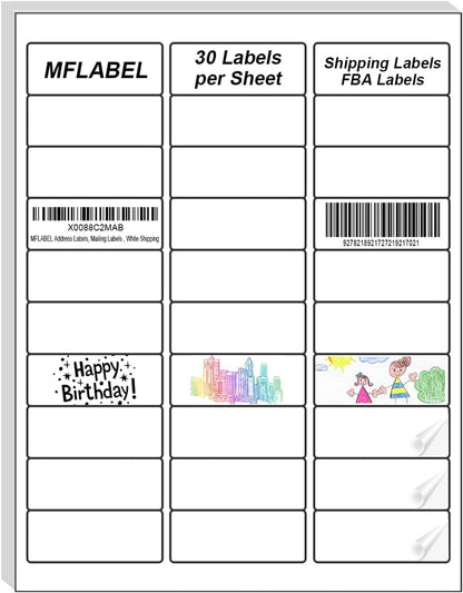 MFLABEL Half Sheet Shipping Labels - 200 Self Adhesive Sticker Sheets for Laser & Inkjet Printers, Waterproof & Smudge-Free, with 12 Free Fragile Labels for Packaging, Shipping and Crafting - Colors A