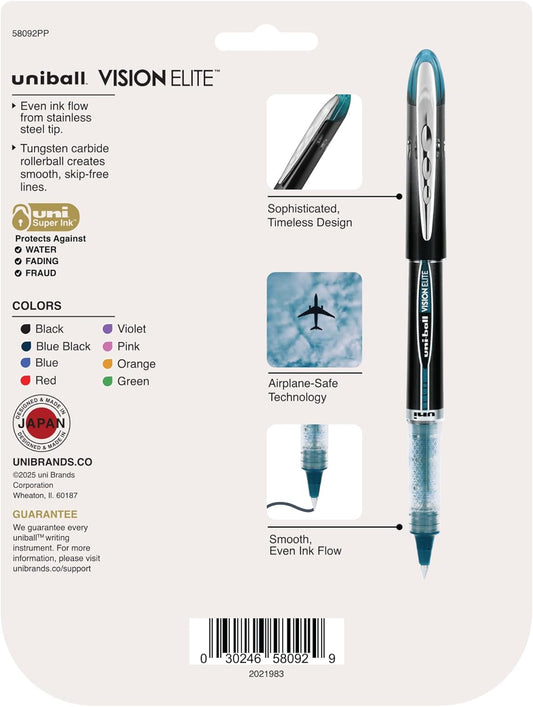 Uniball Vision Rollerball Pen - 12 Pack, Black Pens, 0.5mm Micro Tip Size - Smooth Writing Japanese Pens, School Supplies