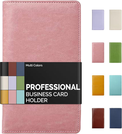 Sooez Leather Professional Business Card Book Holder Organizer, 240 Capacity Credit Card Booklet, PU Name Cards Holder Storage File for Men Women, 7.7 x 4.5 Inch, Black