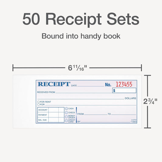 Adams Money and Rent Receipt Book, 2-Part, Carbonless, 2.75 x 7.19 Inch, 50 Sets, White and Canary (DC2701)