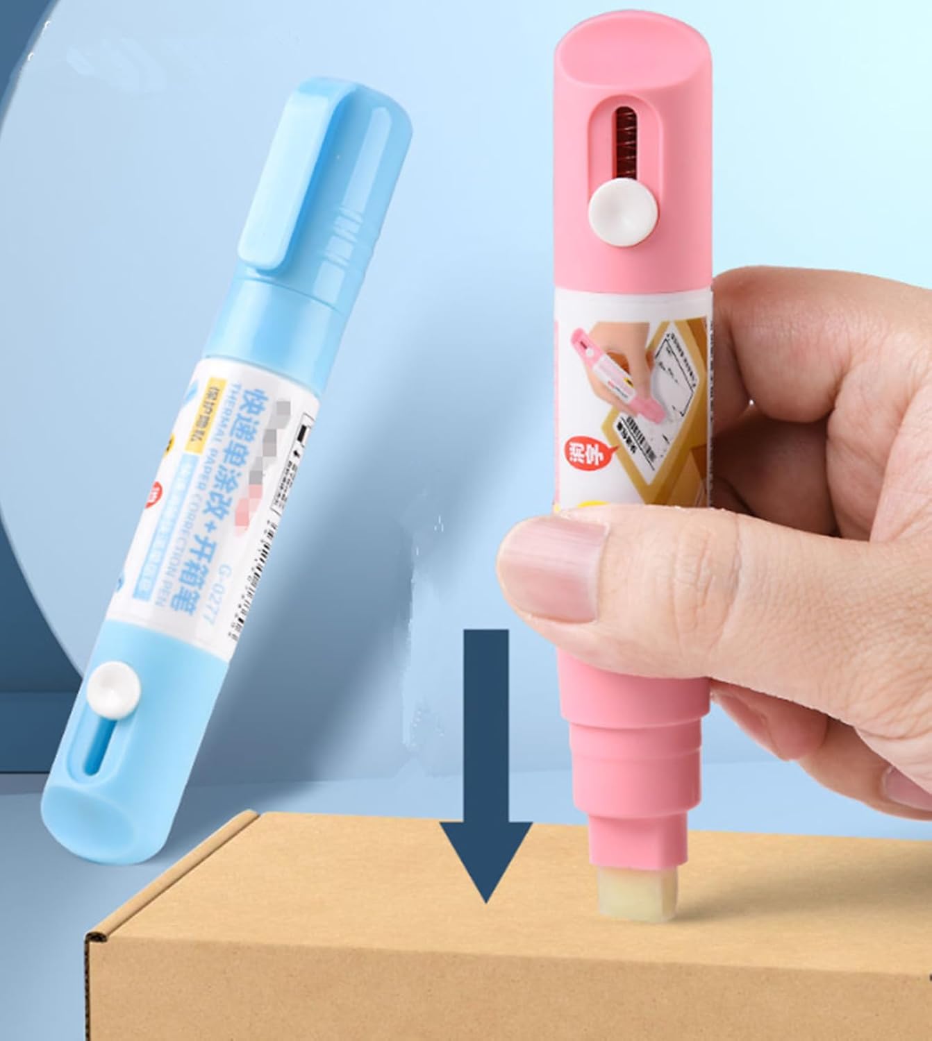 Thermal Label Correction Marker With Mini Box Cutter Cute, Thermal Paper Eraser, Privacy Information Coverage Fluid Liquid, For Documents, Labels, Packages, Shipping Addresses (2PCS)