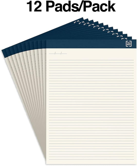 TRU RED Notepads, 8.5” x 11.75”, Wide Ruled, Canary, 50 Sheets/Pad, 12‑Pack