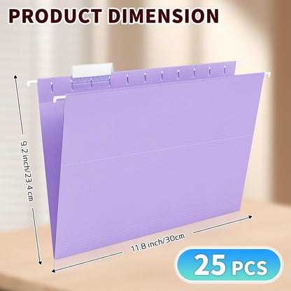 25-Pack Green Hanging File Folders, Letter Size (8.5" x 11") with 1/5-Cut Tabs,Includes 35 Transparent Label Cards & 50 Sticker Labels for Home & Office Organization