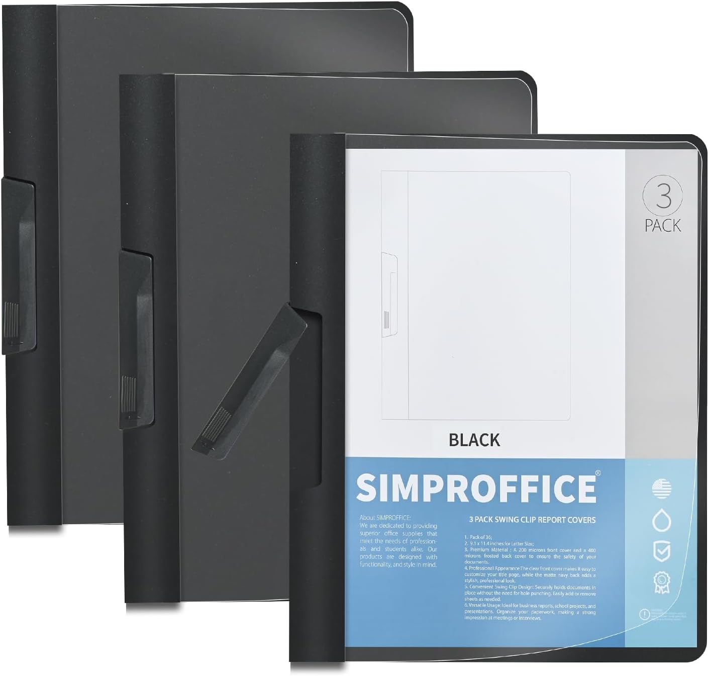 36 Pack Swing Clip Report Covers, Plastic Presentation Folders with Clip for Professional Use, Clear Front and Navy Blue Frosted Back, 9 x 11.4 Inches for Letter Size