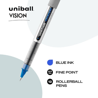 uni-ball Vision Stick Roller Ball Pens, Fine Point, Black Ink, Pack of 4