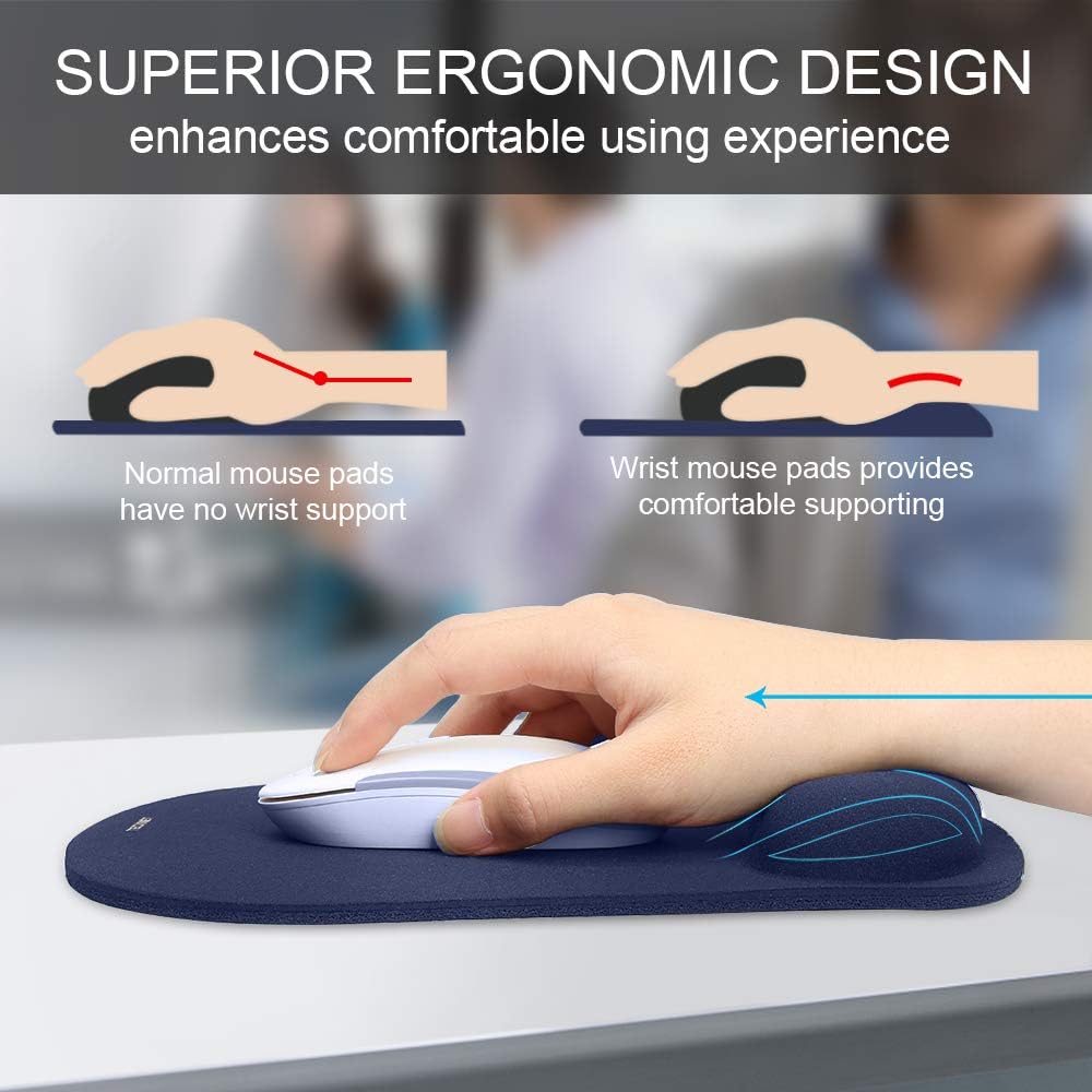 TECKNET Mouse Pad with Wrist Support, Ergonomic Gaming Mouse Pad Pain Relief, Portable Comfortable Mousepad for Computer, Laptop, Office, Home and Travel, Non-Slip Base, Waterproof Surface, Black