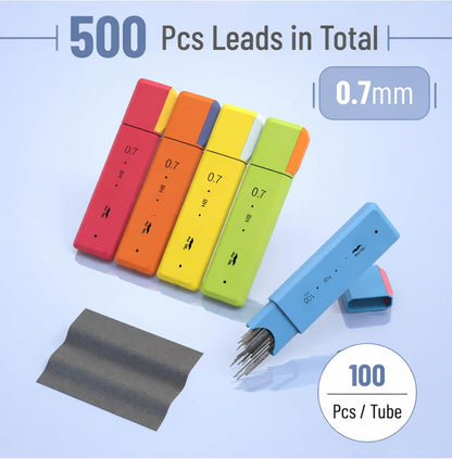 Mr. Pen- 0.5 mm Lead Refills for Mechanical Pencils, 500 pcs (100 per Tube), Black, HB Graphite Lead, Standard Mechanical Pencil Refills for Drawing and Sketching
