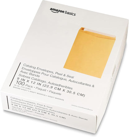 Amazon Basics Catalog Mailing Envelopes, Peel and Seal, 10 x 13 Inch, White, 100-Pack