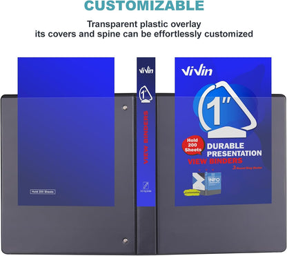 3 Ring Binder 1-1/2 Inch, ViVin Sturdy 1.5"-Slant D Ring Binder with 2 Interior Pockets, Clear View Cover, PVC-Free, Fits 350 Sheets of US Letter Size Paper (6 Pack, White)