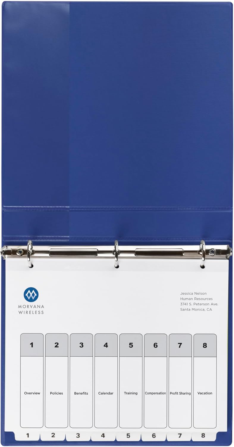 Avery 8 Tab Dividers for 3 Ring Binders, Customizable Table of Contents, Classic White Tabs, 6 Sets (11822)