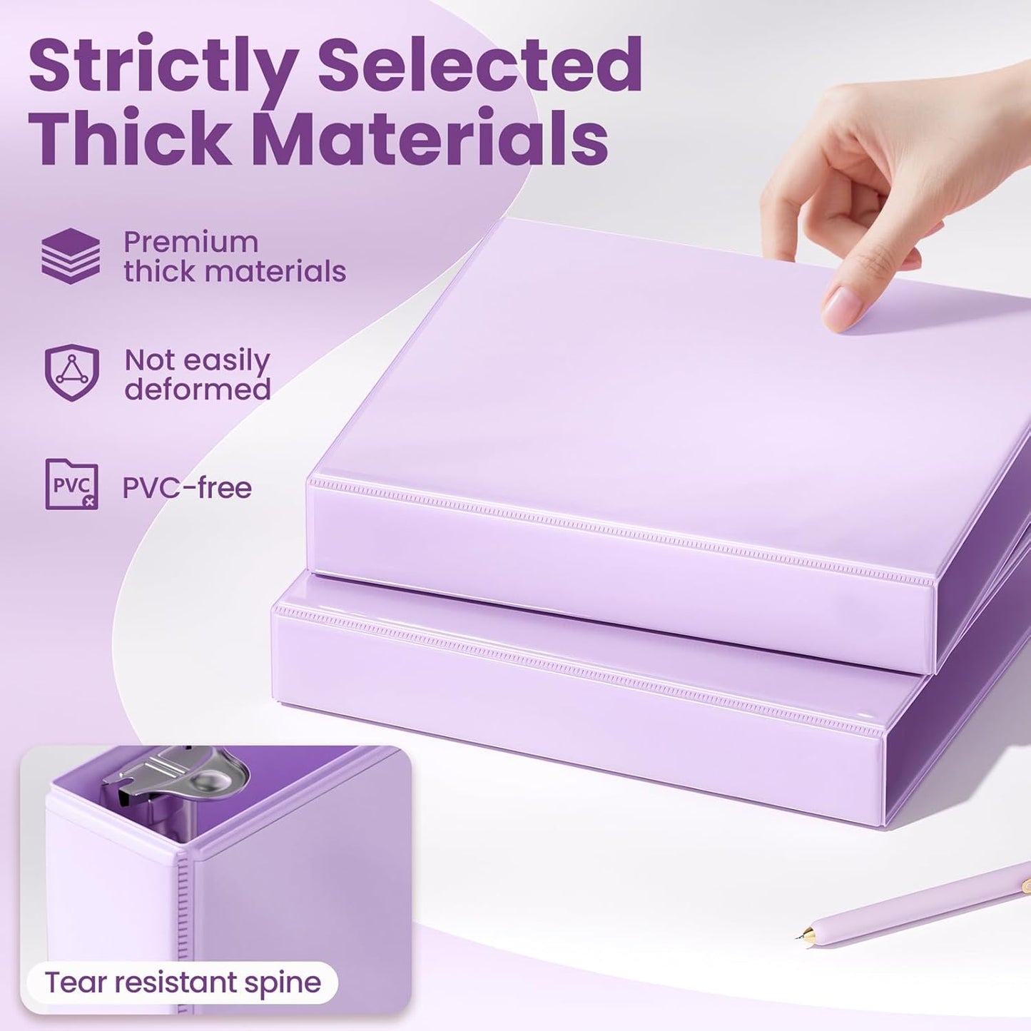 SUNEE 3 Ring Binder 2 Inch, Clear View Binder Three Ring PVC-Free (Fit 8.5x11 Inches) for School or Office Supplies, Light Purple, 1 Pack