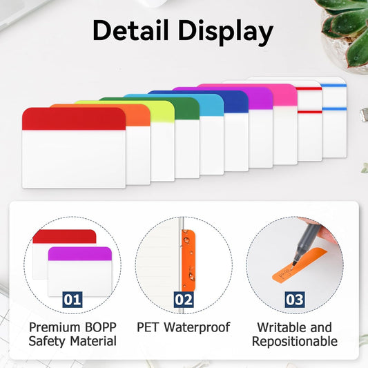600 Pieces Tabs 2 Inch Sticky Index Tabs, Writable Repositionable File Tabs Flags Colored Page Markers Labels for Notebooks, Binders, File Folders, Books (30 Sets 10 Colors)