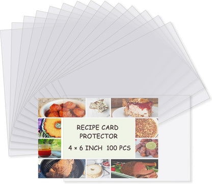 Recipe Card Protectors, Recipe Card Covers Index Card Sleeves Protect Recipes Kitchen Plastic Cookbook Sheet Protectors Cookbook Page Sleeve - 100 Count 4×6 Inch