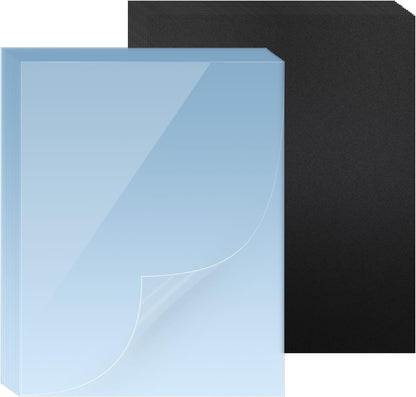HOUYEE 120 Pack Binding Covers and Backs Set, 8.5x11 Inches, Including 60 Pcs 10 Mil Clear Binding Covers, 60 Pcs 12 Mil Black Plastic Sand Texture Polycovers, Letter Size