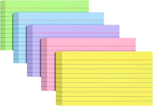 Colored Index Cards 3 X 5, 300 Count, Flash Cards For Studying, Lined Flashcards Notecards, Study Card, Ruled Front And Blank Back, Heavy Note Cards For Office, Home And School