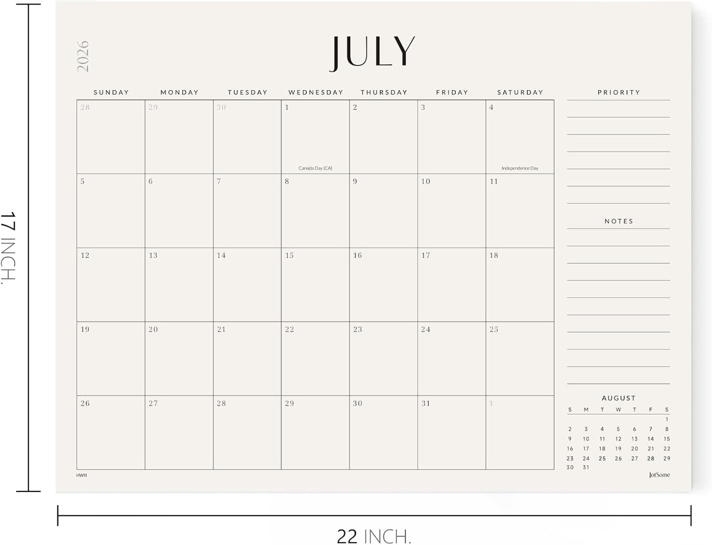 Jotsome Large Desk Calendar 2026-2027, Desk Pad Calendar From Now to June 2027 22x17 inch, Desk Blotter Calendar for Home and Office, Easy Planning (Beige, 17" x 22")