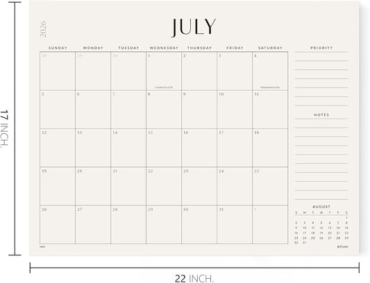 Jotsome Large Desk Calendar 2026-2027, Desk Pad Calendar From Now to June 2027 22x17 inch, Desk Blotter Calendar for Home and Office, Easy Planning (Beige, 17" x 22")