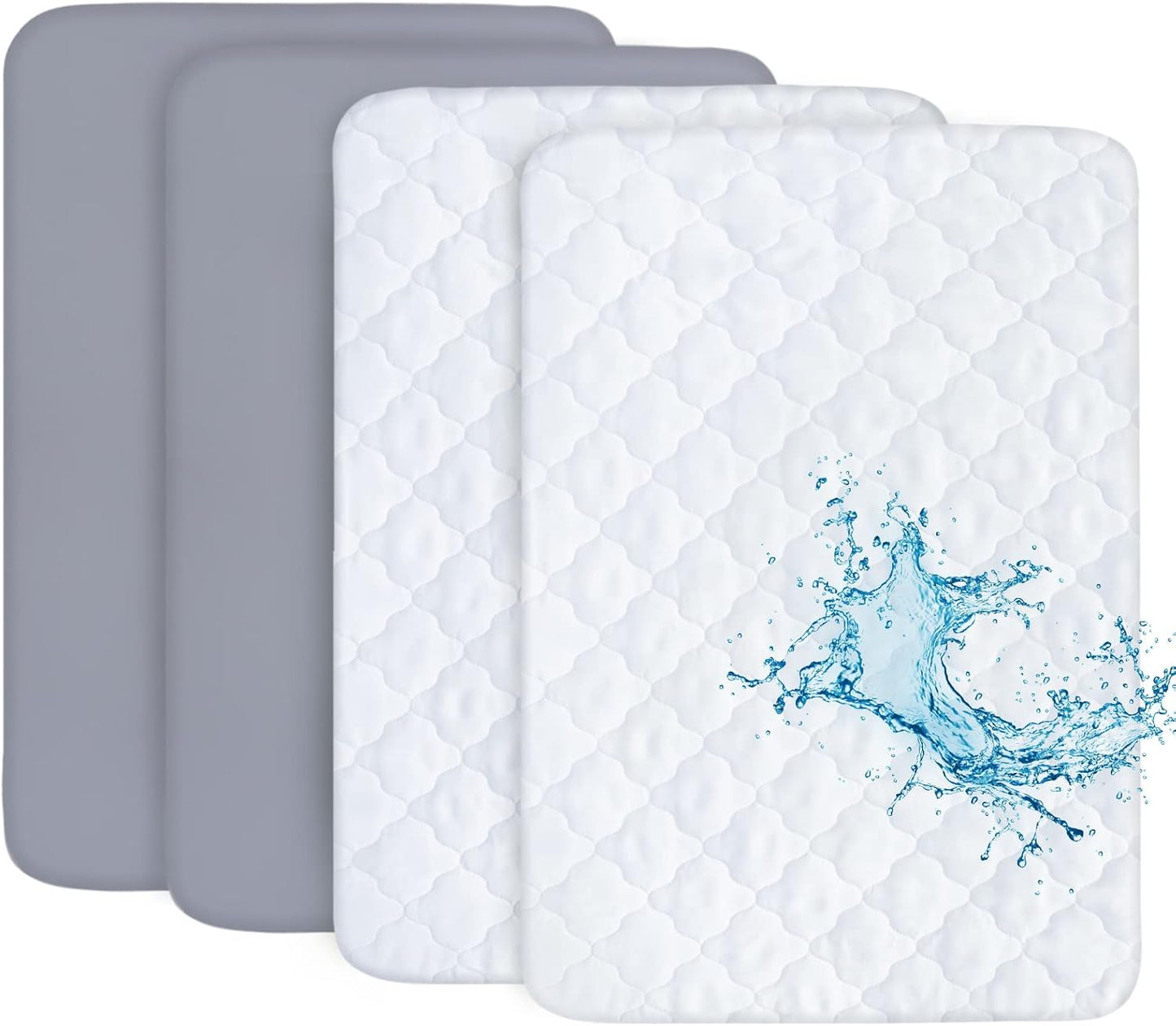 Pack and Play Sheets and Waterproof Pack n Play Mattress Protector Pad Cover 4 Pack Set, Ultra Soft Pack n Play Mattresses Sheets Compatible with Graco Pack n Play, Grey&Navy
