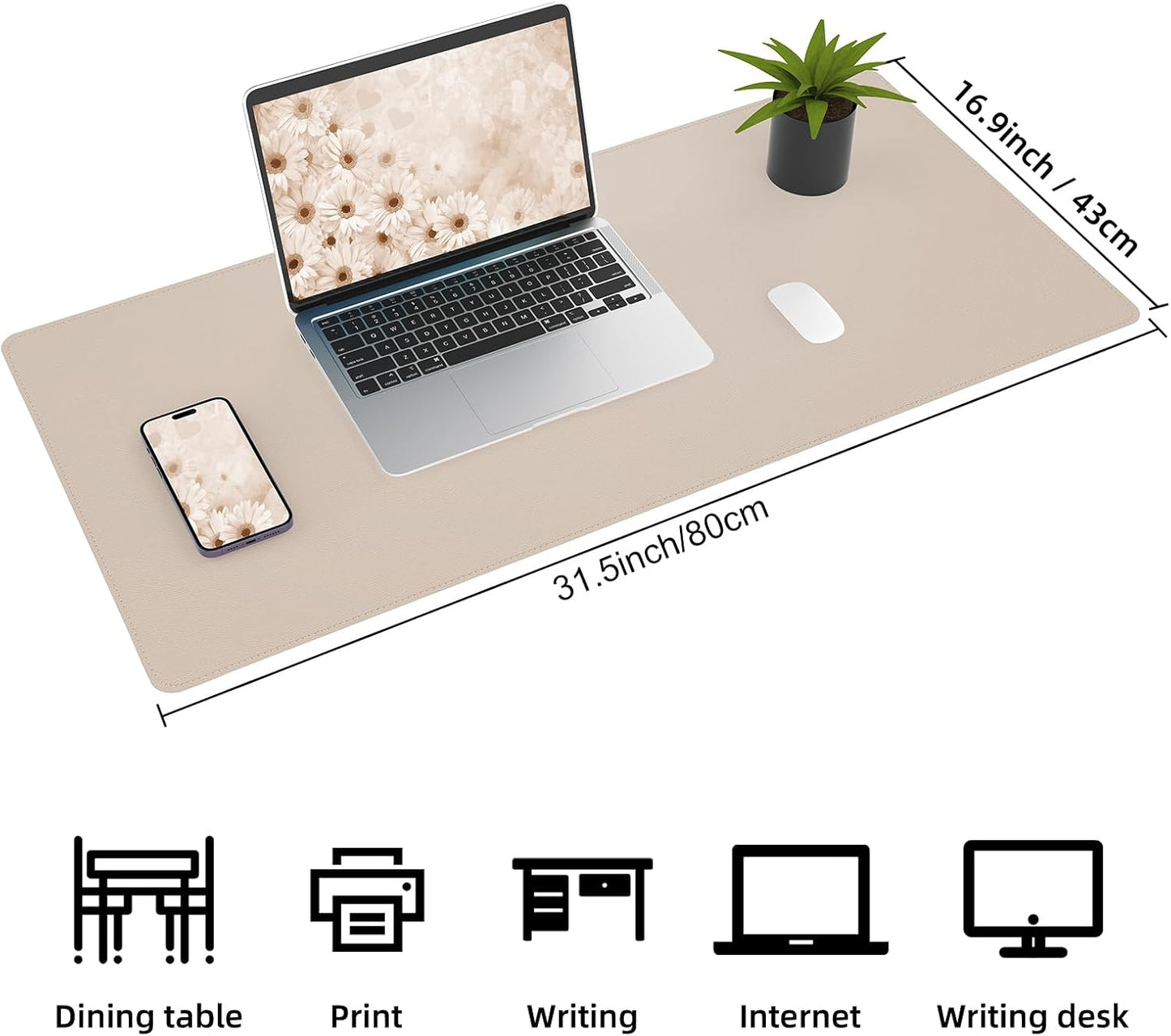 Large Desk Mat 47.2" x 17" Leather Desk Pad Protector with Natural Cork & PU Leather, Non-Slip Office Desk Mat, Large Mouse Pad, Waterproof Desk Blotter pad for Office&Home(Black)