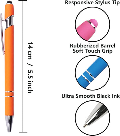 Oddmoal Ballpoint Pen with Stylus Tip, Soft Touch Click Metal Pen, 1.0mm Medium Point, Black Ink, 12 Count(Black)