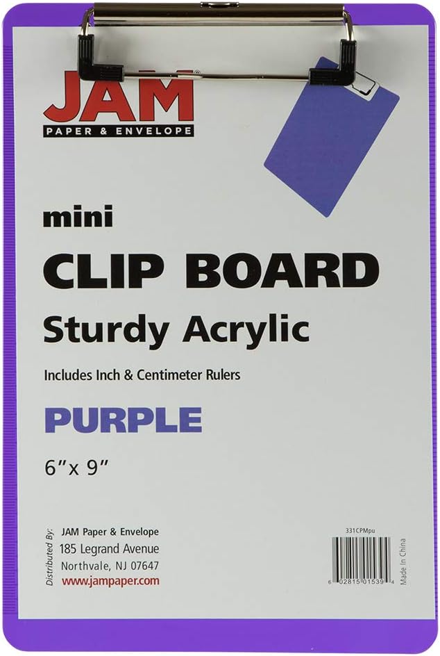 JAM PAPER Small Plastic Memo Clipboards with Low Profile Metal Clip - Mini (6 x 9) - Blue - Clip Board Sold Individually