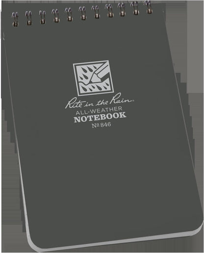 Rite in the Rain Weatherproof Top Spiral Notebook, 3" x 5", Black Cover, Universal Pattern, 3 Pack (No. 735-3X)