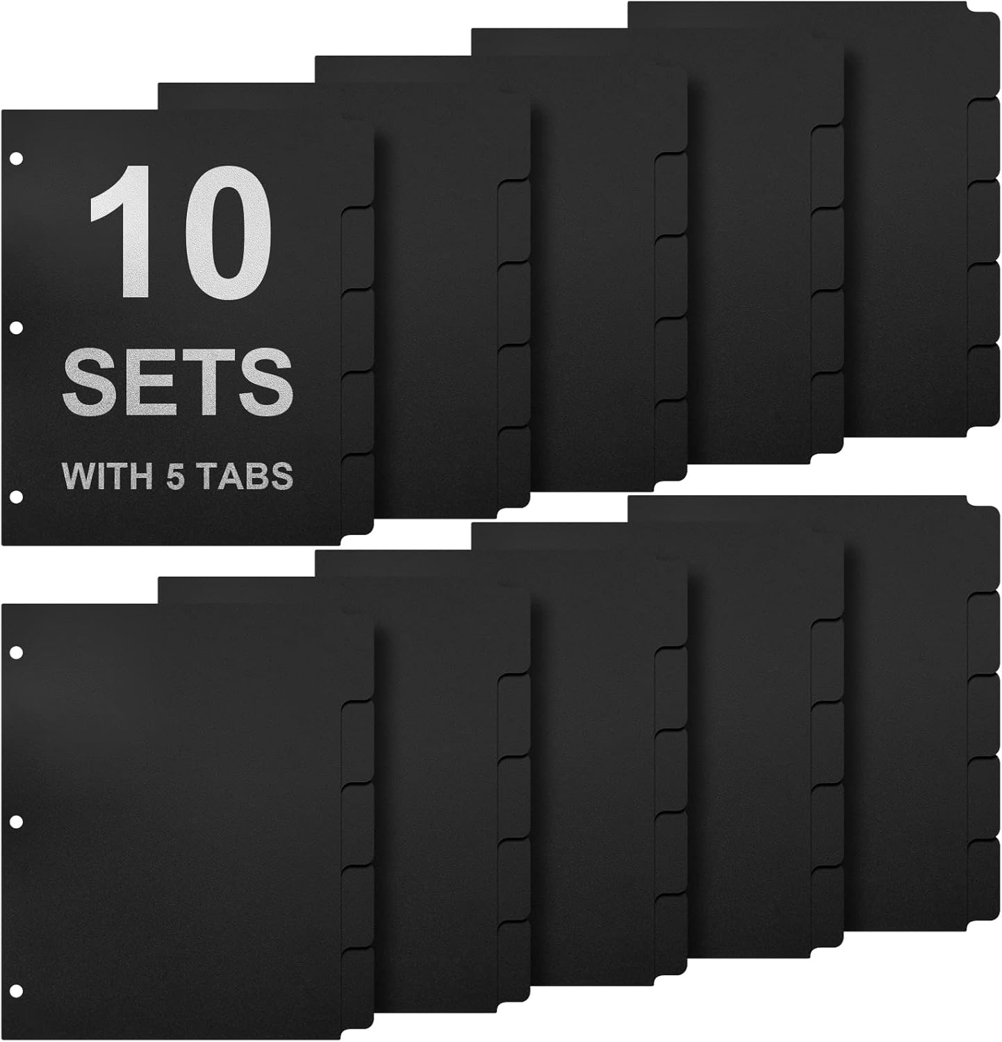 3 Ring Binder Dividers with 5-Tabs for Letter Size, 1/5 Cut, 3-Hole Punched, Write & Erase Plastic Binder Dividers Extra Durable Section Index Dividers for Binders, Pack of 2 Sets, 10 Dividers Total