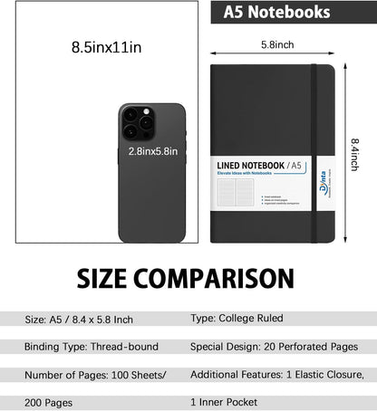 Dynta Hardcover Journal Notebooks, 10 Packs A5 Lined Journals Bulk for Writing 200 Pages/100Sheets, 8.4 x 5.8 inch, 10 Colors Classic Ruled Notebook for Work/Travel/College/Note Taking
