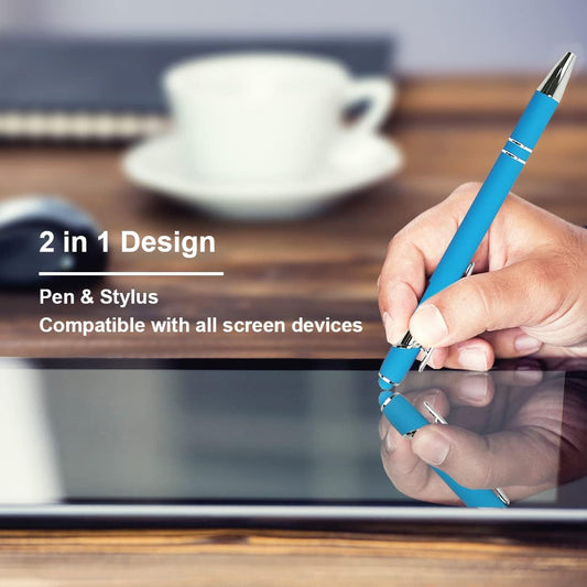 Oddmoal Ballpoint Pen with Stylus Tip, Soft Touch Click Metal Pen, 1.0mm Medium Point, Black Ink, 12 Count(Black)
