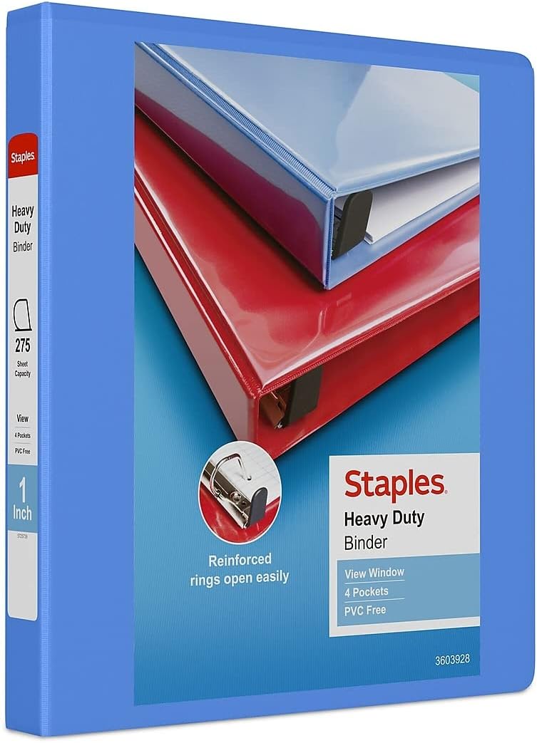 Staples Heavy-Duty 2-Inch D-Ring View Binder, Reinforced Spine, Holds Up to 450 Sheets, Gray, for Office & School