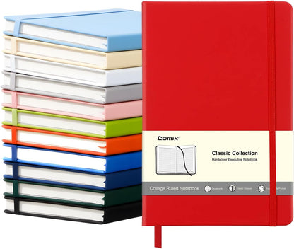 COMIX 12 Pack Lined Journal Notebooks, 240 Pages, Medium 5.5" x 8.3", Hardcover, Journaling Notebook for Work, Business Notebooks for School & Office, Journals for Women, Men