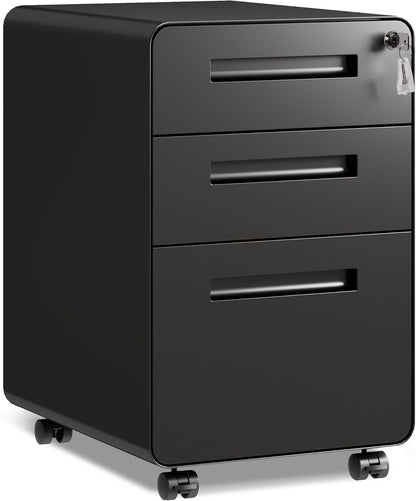 DEVAISE 3 Drawer Mobile File Cabinet Under Desk Office, Fully Assembled Except Casters, Letter/Legal Size, Black
