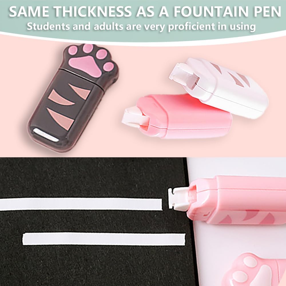 white Corrcetion Tape,4 Pcs Mini Japan Corrcetion Tape Pen,with Easy to Use Kawaii Cat Applicator,Cute Stationery Set Kawaii Birthday Gifts set for Back to School Supplies