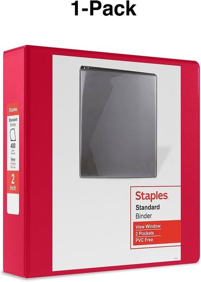 Staples Standard 2-Inch 3-Ring View Binder, Holds Up to 450 Sheets, Orange, Durable Binder for Office & School