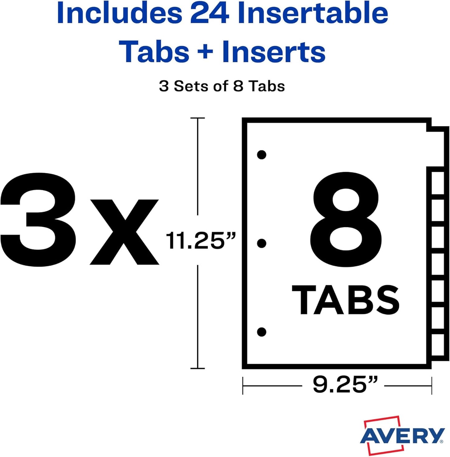 Avery Dividers for 3 Ring Binders, 8-Tab Sets, Two-Pocket Plastic Binder Dividers with Tabs, Multicolor, 3 Sets (71907)