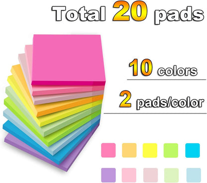 (40 Pads) Sticky Notes 3x3 in,Bright Colors Notepads,Colorful Stickies,Super Sticking Power,Memo Note Pads,Post on Windows Doors,Office,School,Strong Adhesive,Recyclable,Easy to Write on,Hold Well