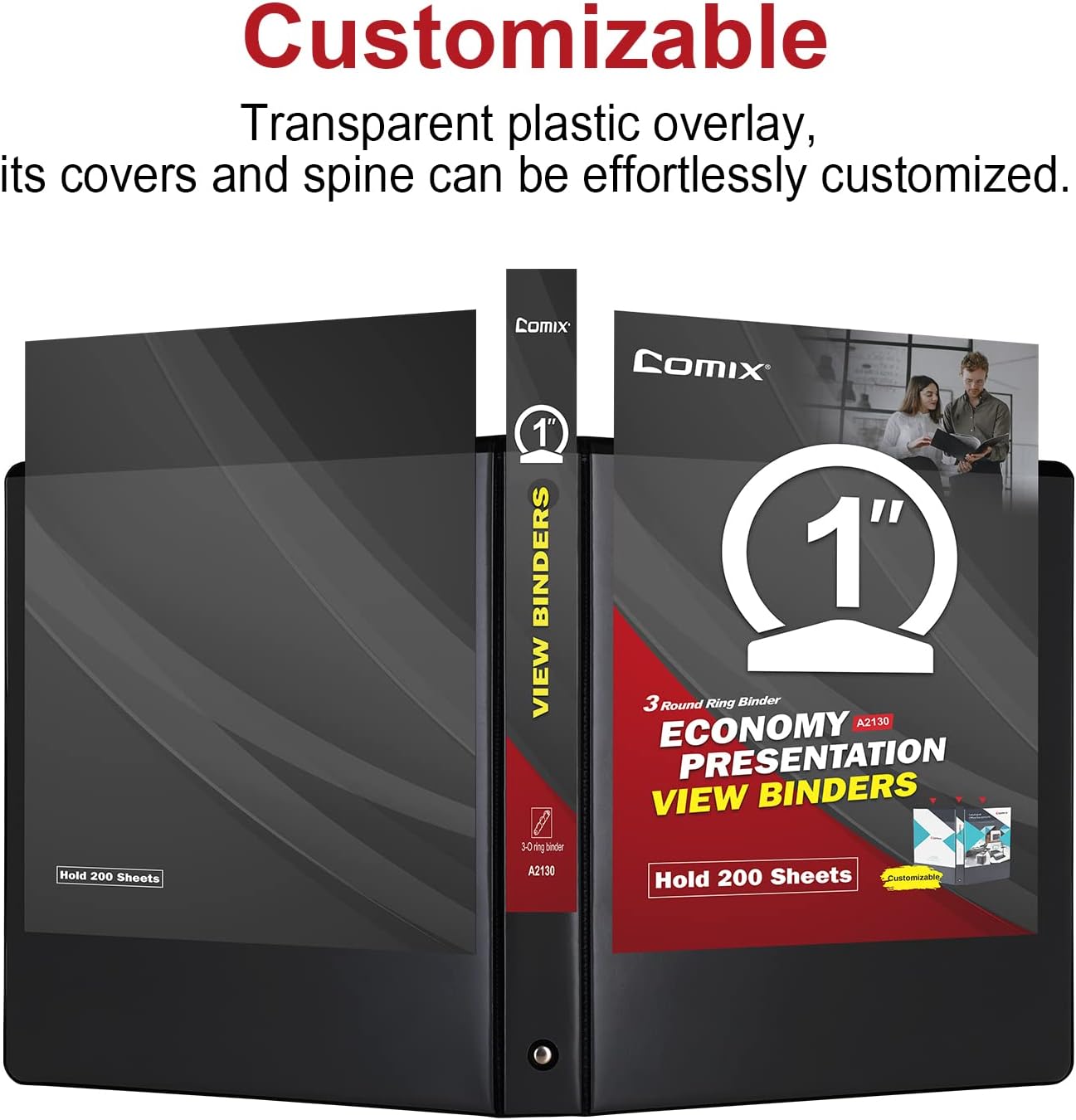 Comix Sturdy Round Ring Binder 3 inch with Clear View Cover, Holds 600 Sheets of US Letter Size Paper, 2 Pack (Black)