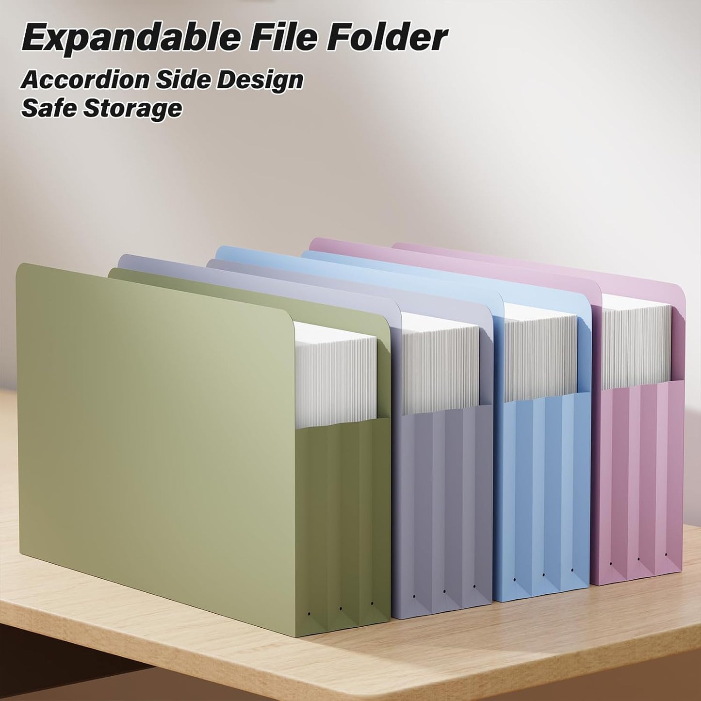 Ansook Poly Legal Size 5.25" Expansion File Pockets,6 Pack Pastel Large Capacity File Pockets Folders,Heavy Duty File Pocket for Cabinet,with Straight-Cut Tab,hold 8.5" x 11" documents & Manila Folder