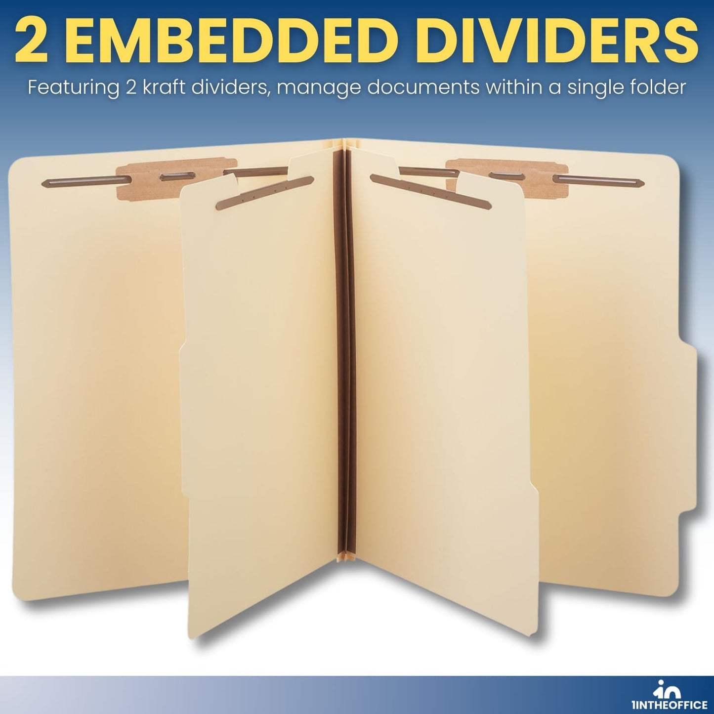 1InTheOffice Classification Folders, 2 Dividers, Letter Size, Manila, 6 Fasteners 15 Pack
