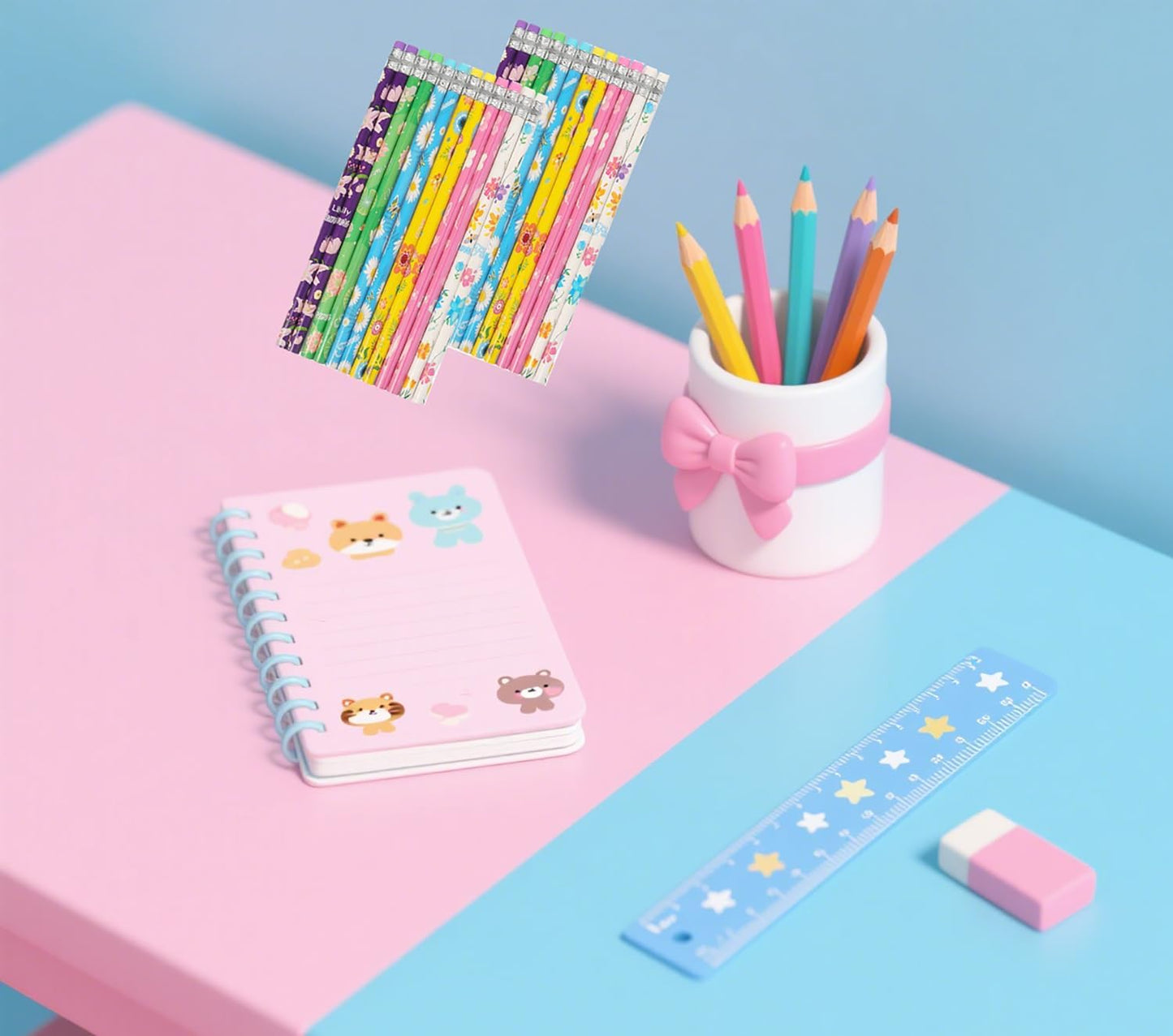 48 pcs Flowers Pencils with Eraser Wood Pencils Bulk for Writing and Drawing (Flowers, 48)